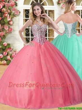Wholesale Beaded Coral Red Sweet 16 Dress in Tulle for Spring