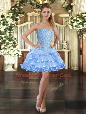 Sumptuous Sweetheart Sleeveless Organza Dress for Prom Beading and Ruffled Layers Lace Up