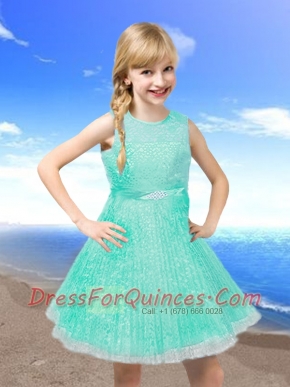 2014 Beautiful Beading and Lace Turquoise Flower Girl Dress with Scoop