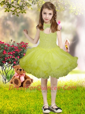 Beading and Ruffles Yellow Green Little Girl Dress with Halter