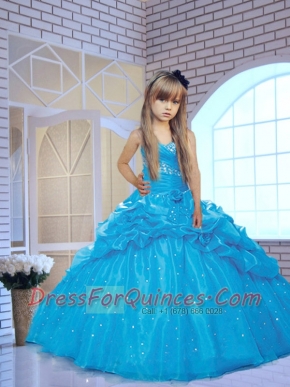 Fashionable Sweetheart Blue Little Girl Pageant Dress with Beading and Pick-ups