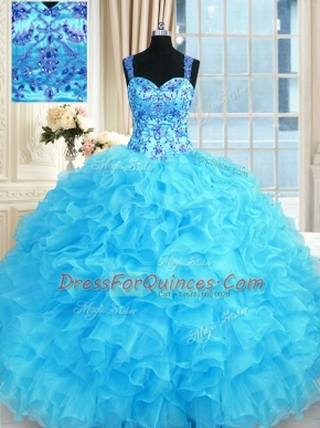 Fabulous Floor Length Ball Gowns Sleeveless Baby Blue Quince Ball Gowns Lace Up