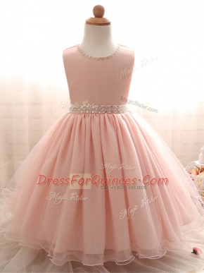 Pink Sleeveless Organza Lace Up Flower Girl Dresses for Wedding Party