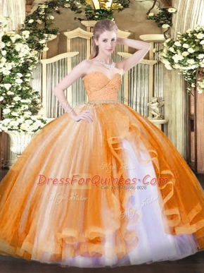 Sumptuous Floor Length Ball Gowns Sleeveless Orange Quinceanera Gown Zipper