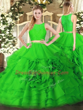 Floor Length Green Sweet 16 Dress Scoop Sleeveless Zipper