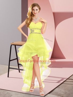 Tulle Sweetheart Sleeveless Lace Up Beading Quinceanera Court of Honor Dress in Yellow