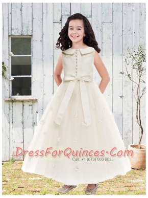 Champagne Scoop Ankle-length Flower Girl Dress with Zipper-up