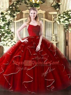Straps Sleeveless Organza Quinceanera Gowns Ruffles Zipper