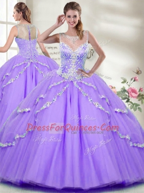 Customized Lavender Zipper Quince Ball Gowns Beading Sleeveless Floor Length