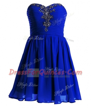 Designer Sweetheart Sleeveless Prom Party Dress Mini Length Beading Royal Blue Chiffon