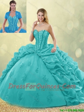 Fashionable Brush Train Pick Ups and Beading Quinceanera Gowns