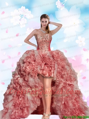 2015 Top Seller Beading and Ruffles Pink Dama Dress For Prom Party