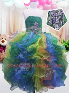 Comfortable Ball Gowns Flower Girl Dresses Multi-color Strapless Organza Sleeveless Floor Length Zipper