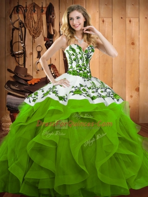 Amazing Lace Up Sweetheart Embroidery and Ruffles Quinceanera Gowns Satin and Organza Sleeveless