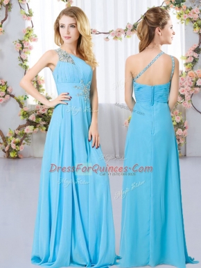 Latest Aqua Blue Sleeveless Chiffon Zipper Vestidos de Damas for Wedding Party