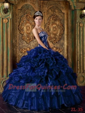 Dark Blue Ball Gown Strapless Floor-length Quinceanera Dress with Organza Ruffles