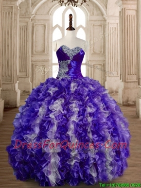Beautiful Puffy Skirt Beaded and Ruffled Quinceanera Gown in Organza