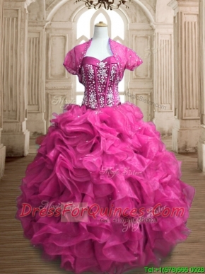 Lovely Hot Pink Big Puffy Quinceanera Dress with Beading and Ruffles