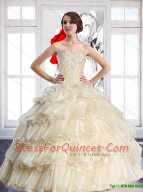 Gorgeous Champagne Sweetheart Sweet 16 Dresses with Beading and Ruffled Layers