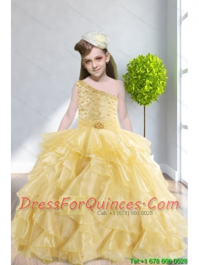 Ruffles and Beading 2015 Popular Little Girl Pageant Dress with One Shoulder