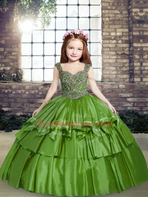 Sleeveless Lace Up Floor Length Beading Child Pageant Dress