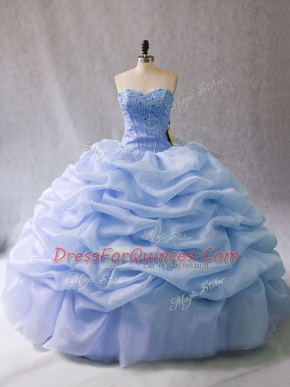 Hot Selling Sleeveless Beading and Pick Ups Lace Up Sweet 16 Dress with Light Blue