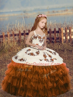Brown Organza Lace Up Straps Sleeveless Floor Length Little Girls Pageant Dress Ruffled Layers