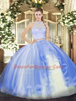 Shining Scoop Sleeveless Zipper Quinceanera Dress Baby Blue Tulle