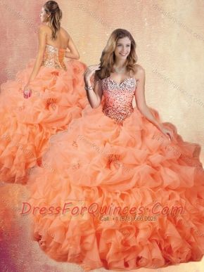 Customized Brush Train Sweet 16 Gowns with Ruffles and Pick Ups