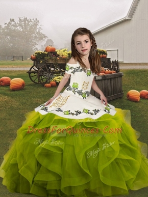 Discount Organza Sleeveless Floor Length Girls Pageant Dresses and Embroidery and Ruffles