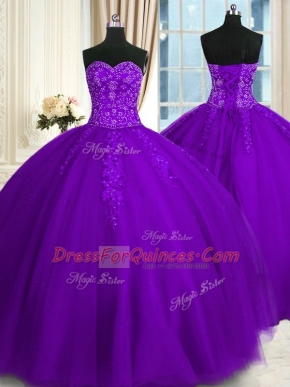 Admirable Sweetheart Sleeveless Tulle Quinceanera Dress Appliques Lace Up