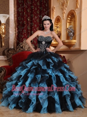 Blue Ball Gown Sweetheart Floor-length Organza Beading Quinceanera Dress