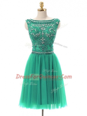 Turquoise Sleeveless Beading Mini Length Prom Evening Gown