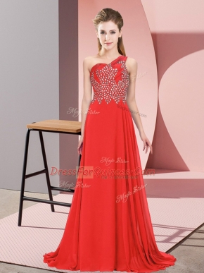 Inexpensive Orange Red Sleeveless Chiffon Side Zipper Prom Gown for Prom and Party
