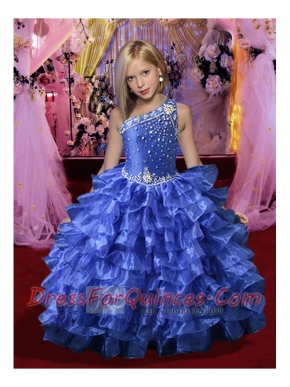 Beautiful Royal Blue Beading 2014 Little Gril Pageant Dress