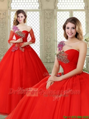 Hot Sale Appliques and Beading Sweet 16 Dresses with One Shoulder