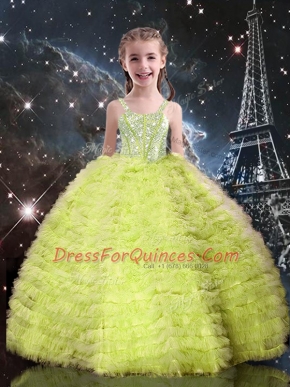 Beauteous Sleeveless Lace Up Floor Length Beading and Ruffled Layers Little Girls Pageant Dress