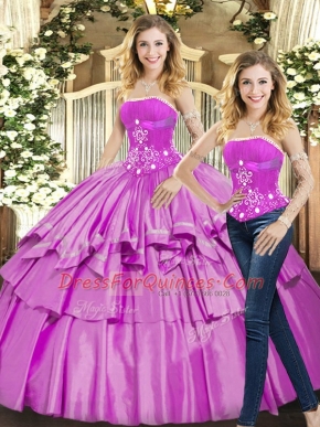 Floor Length Lilac 15th Birthday Dress Strapless Sleeveless Lace Up
