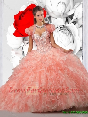 2015 Summer Beautiful Pink Sweet 16 Dresses with Beading and Ruffles