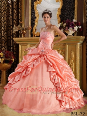 Watermelon Red Taffeta/Tulle Ball Gown Beading Strapless Spring Quinceanera Dresses