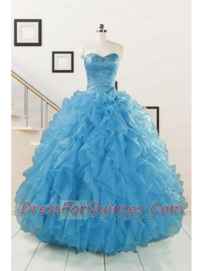 Hot Sell Beaded Quinceanera Dresses Ruffled in Blue