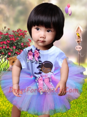 Cute Multi-color Tulle Scoop Bowknot Little Girl Dress for 2014