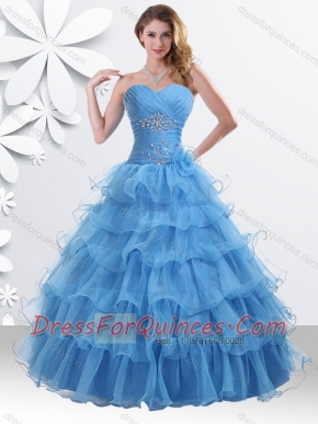Princess Baby Blue Sweet 16 Dress with Beading and Ruffled Layers