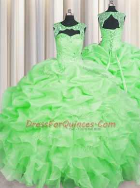 Scoop Lace Up Vestidos de Quinceanera Beading and Pick Ups Sleeveless Floor Length
