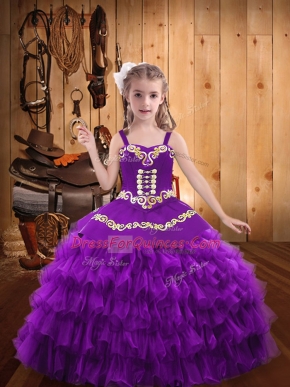 Ball Gowns Child Pageant Dress Purple Straps Organza Sleeveless Floor Length Lace Up