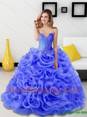 2015 Classical  Beading and Rolling Flowers Sweet 15 Dresses in Royal Blue