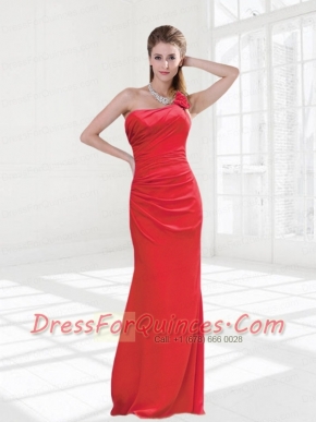 Hand Made Flowers and Ruching One Shoulder Dama Dress