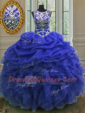 Exceptional Scoop Sleeveless Lace Up Floor Length Beading and Ruffles and Pick Ups 15th Birthday Dress