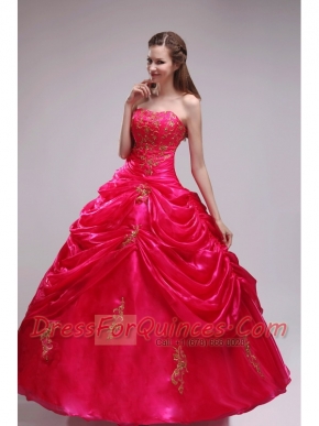 Classical Red Sleeveless Floor-length Lace-up Applqiues Orangza Quinceanera Dress