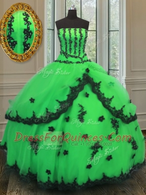 Low Price Floor Length Green Sweet 16 Dress Organza Sleeveless Beading and Embroidery
